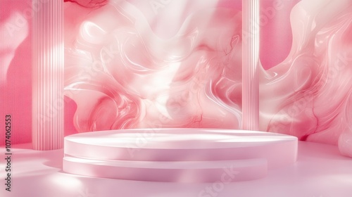 Product showcase stand with a pink abstract backdrop 3D rendering photo