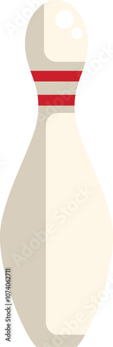 Minimalistic vector illustration featuring a single white bowling pin, its red stripes standing out against the plain background