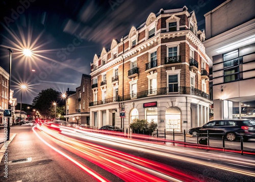 Captivating Long Exposure Photography of West Brompton at Night Showcasing Vibrant Lights and Dynamic Movement in a Bustling Urban Environment