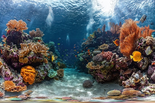 Underwater Seascape with Vibrant Coral Reefs and Tropical Fish photo