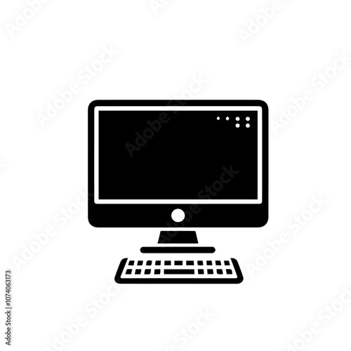 Modern Computer Setup Icon – Minimalist Vector Illustration of Desktop PC, Keyboard, and Mouse