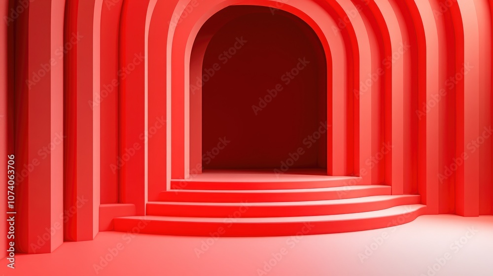3D rendered background featuring a striking red studio podium designed for promotional product displays and presentations