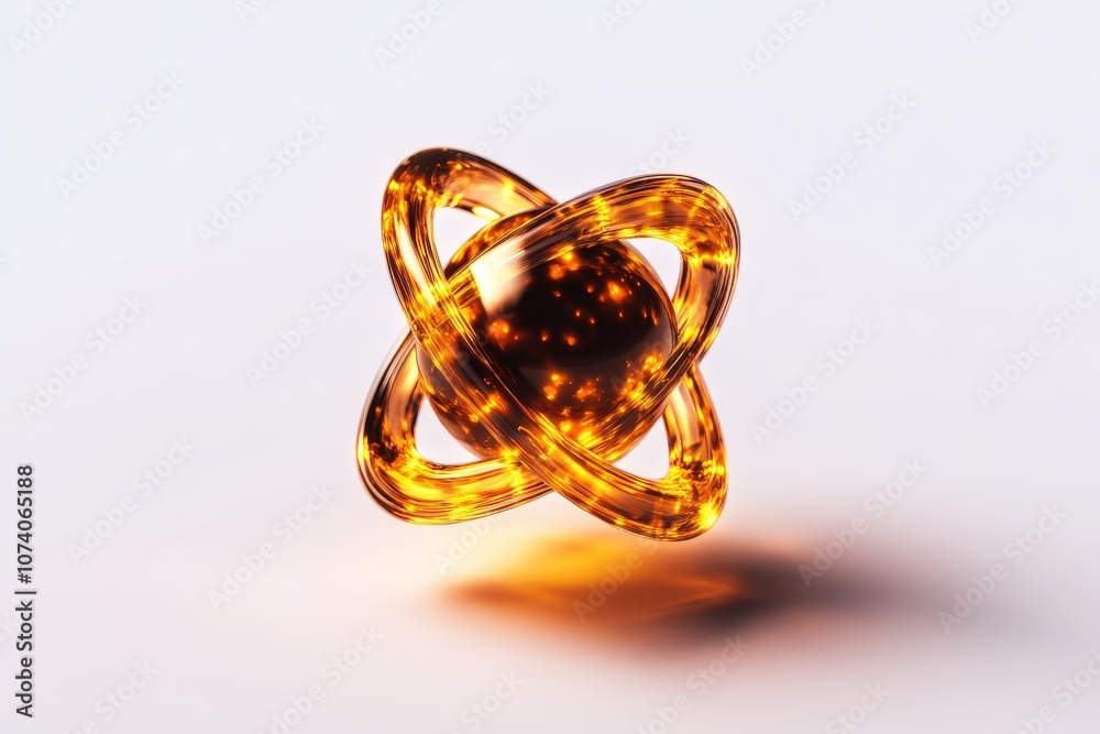 Abstract representation of atomic structure with glowing particles and rings. Abstract representation of atomic structure with glowing particles and rings.