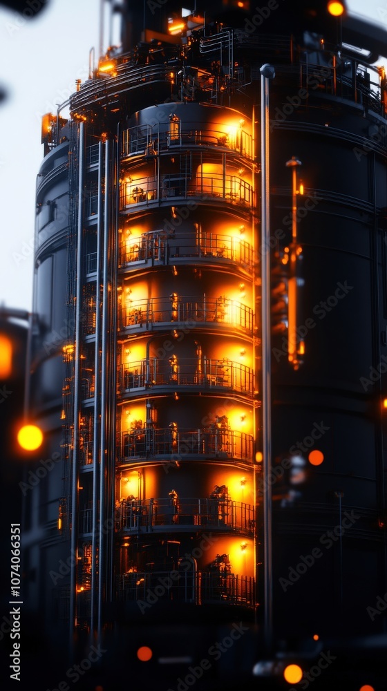 Illuminated industrial structure showcasing modern engineering and technology. Illuminated industrial structure showcasing modern engineering and technology.