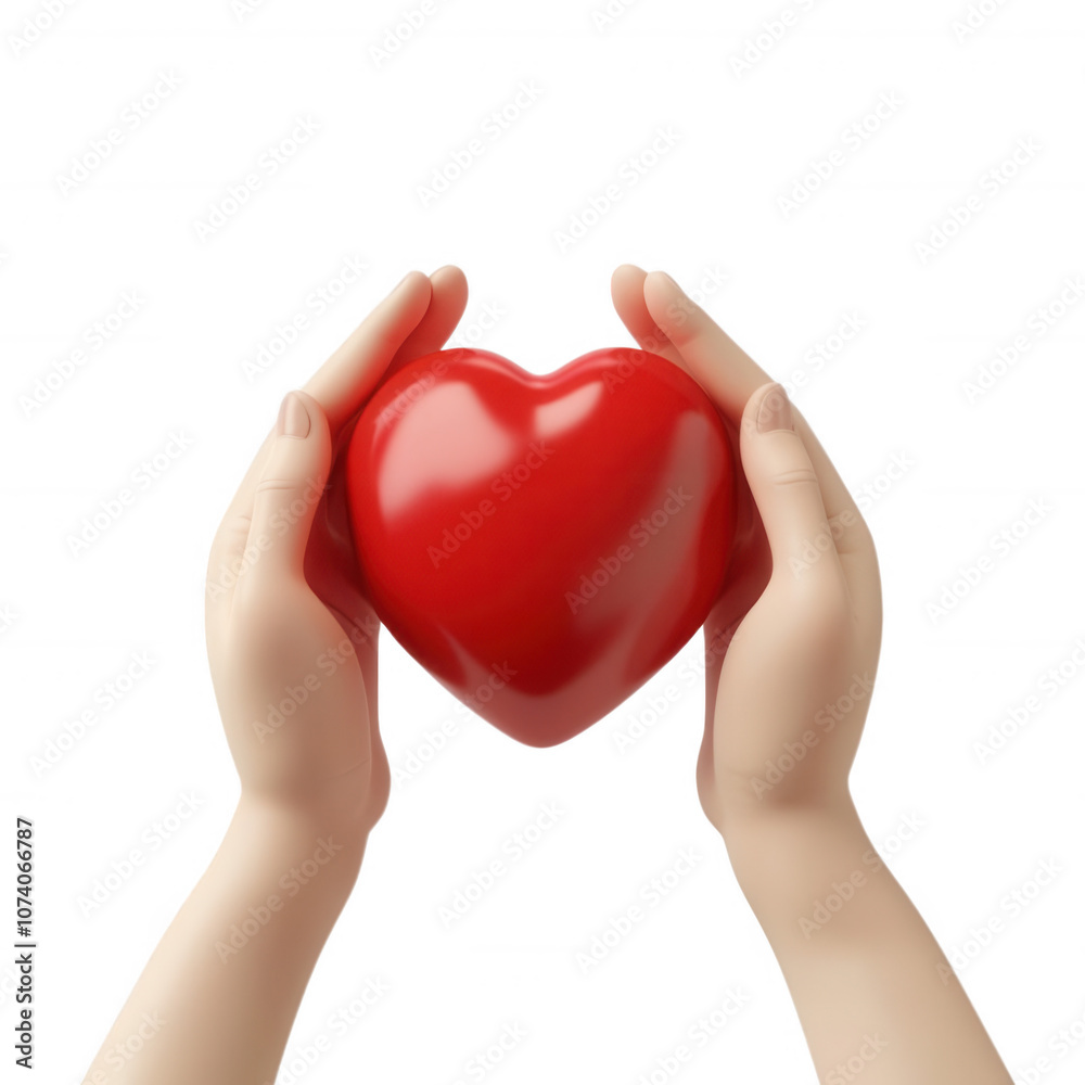 Obraz premium Hands holding a red heart, white isolate background