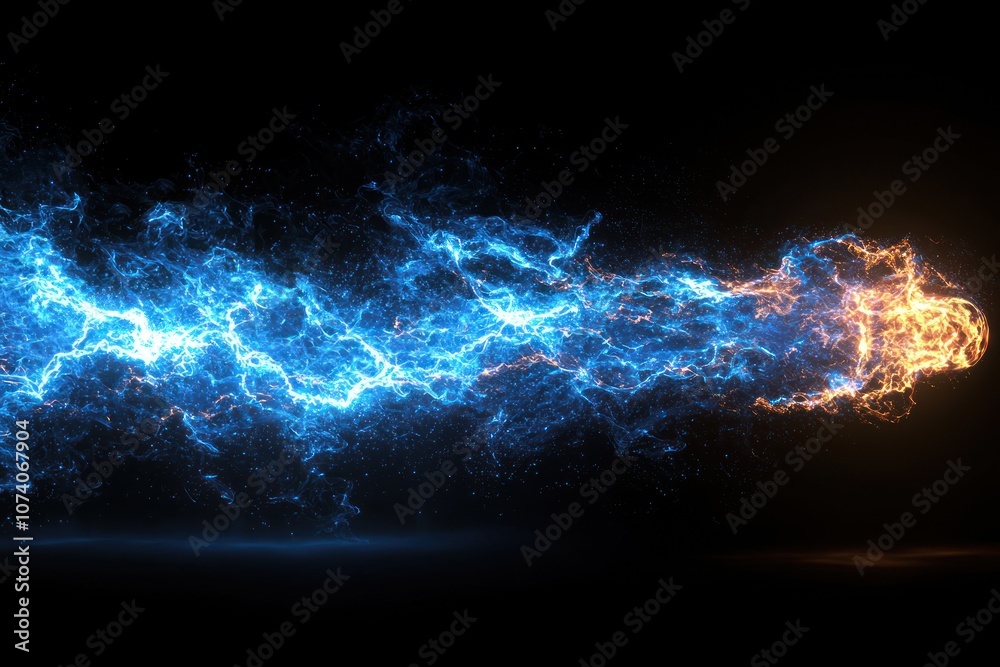Fototapeta premium Abstract Blue and Orange Glowing Energy Flow on Black Background