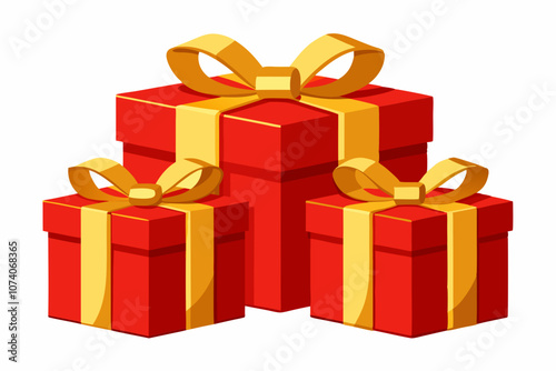  Nicely wrapped green and blue Christmas gift boxes with gold ribbons and bow 