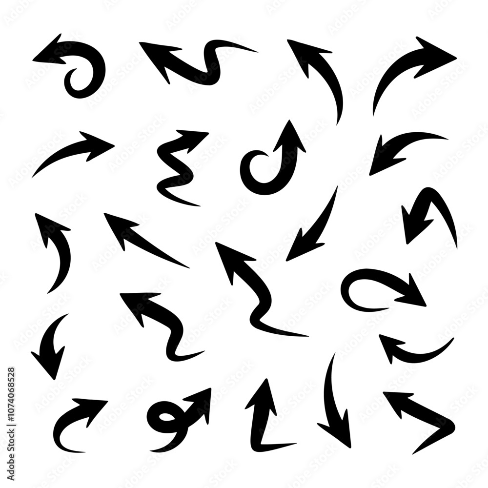 hand drawn arrow set. Doodle illustration.