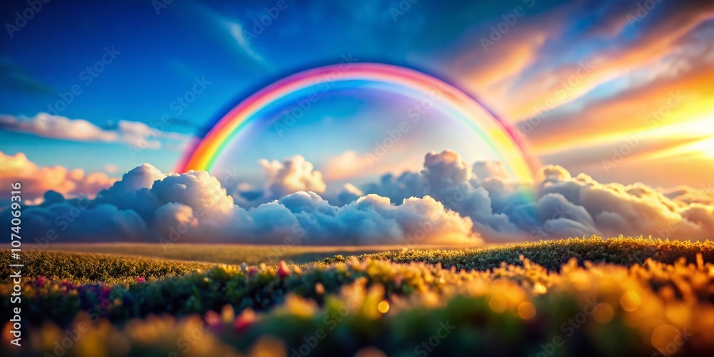 Captivating Tilt-Shift Photography of Vibrant Rainbows Arching Over Fluffy Clouds in a Serene Sky, Creating a Dreamy Landscape that Inspires Wonder and Joy Captivating Tilt-Shift Photography of Vibrant Rainbows Arching Over Fluffy Clouds in a Serene Sky, Creating a Dreamy Landscape that Inspires Wonder and Joy