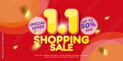 1.1 Shopping day big sale background. January 1 sale campaign for social media and website promotion template design. Discount Shopping Sale