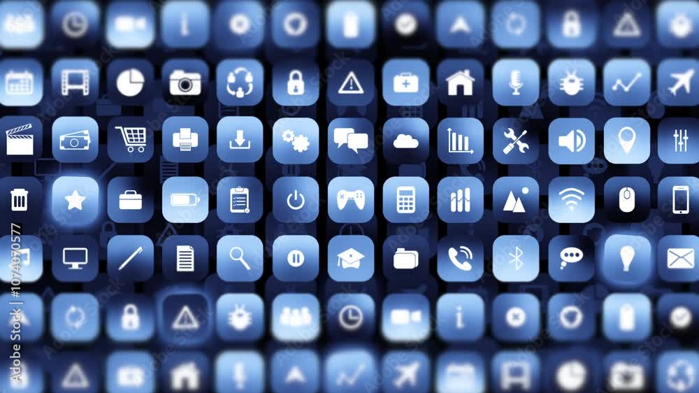 Modern flat icons in blue tones for versatile design use in applications and digital media