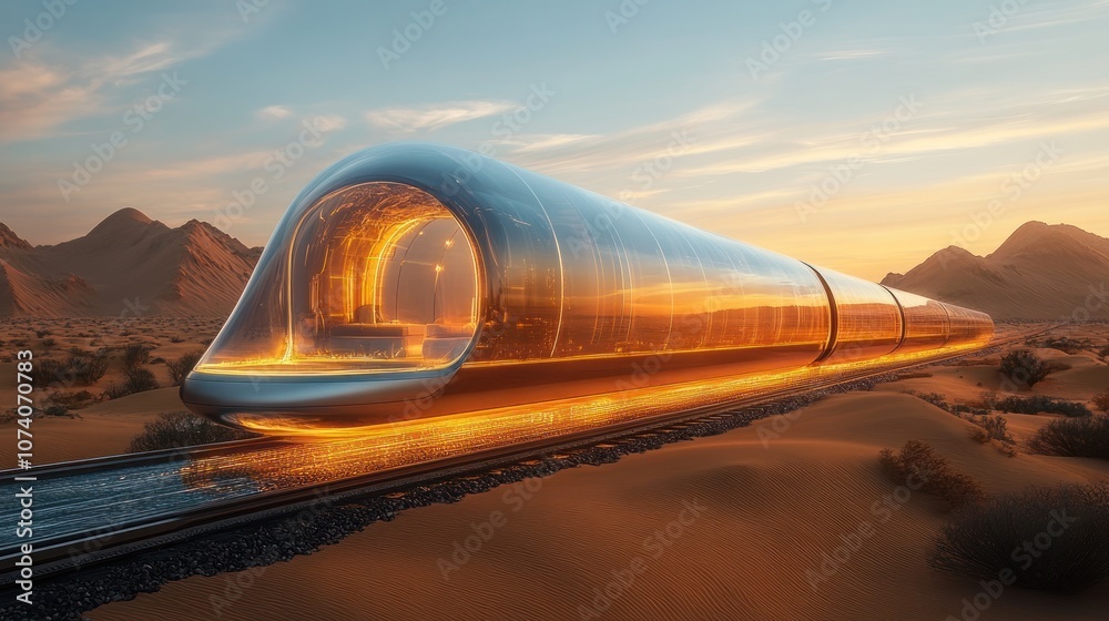 Obraz premium Futuristic Train in a Desert Landscape