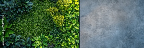 A vibrant green area filled with plants contrasts with the surrounding concrete, symbolizing a shift towards nature in urban living. Generative AI