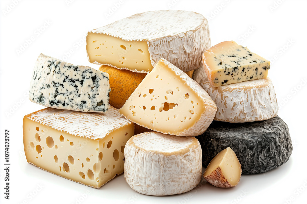 Collection of cheese pieces on white background. Collection of cheese pieces on white background.