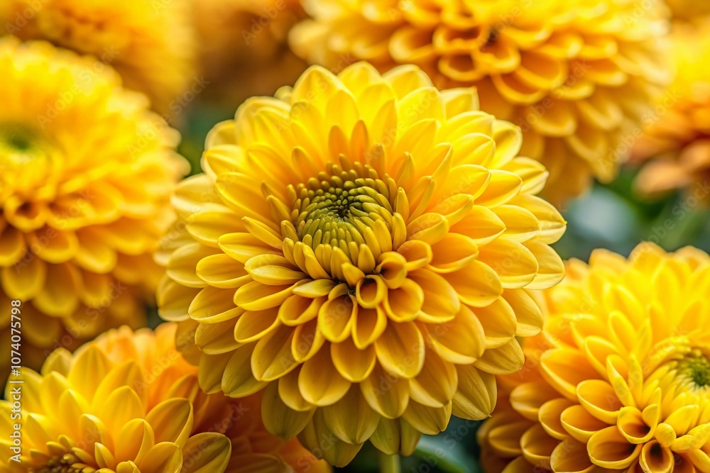 Close-Up of Vibrant Yellow Chrysanthemums in High Depth of Field Showcasing Their Intricate Petals and Natural Beauty, Perfect for Floral and Botanical Themes Close-Up of Vibrant Yellow Chrysanthemums in High Depth of Field Showcasing Their Intricate Petals and Natural Beauty, Perfect for Floral and Botanical Themes