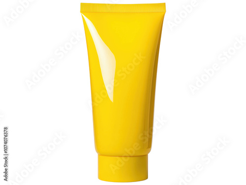 Bright Yellow Tube on Transparent Background for Product Packaging, Skin Care, Cosmetic Use, or Creative Design Applications in Marketing and Advertising