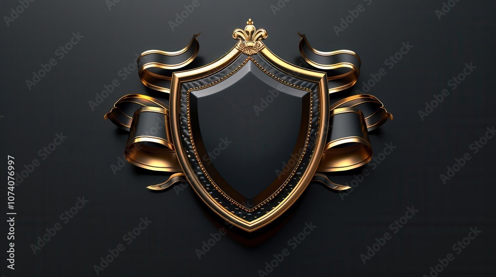 Black Shield with Golden Trim and Ribbons Black Shield with Golden Trim and Ribbons