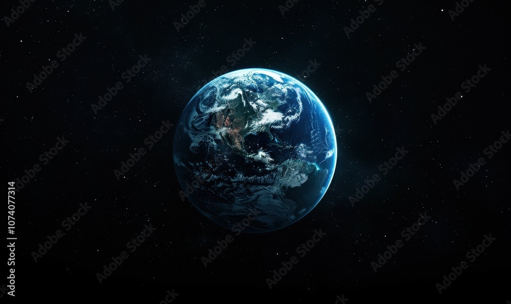 Earth in Space with a Starry Background Earth in Space with a Starry Background