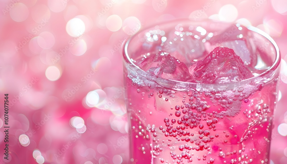 A refreshing pink drink with ice and bubbles, set against a soft, blurred background. A refreshing pink drink with ice and bubbles, set against a soft, blurred background.