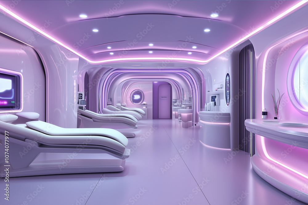 Futuristic Spa Interior with Curved Neon Lights