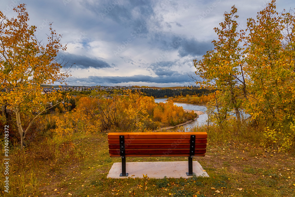 Bench Overlooking The Fall River Valley In Cochrane Bench Overlooking The Fall River Valley In Cochrane