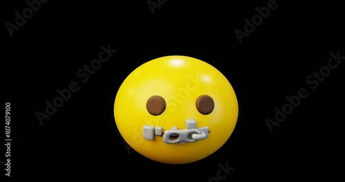 3d Emoticon Shut up with Zipper on the Mouth Yellow Ball Emoticon Emoji or Smiley Looping Animation