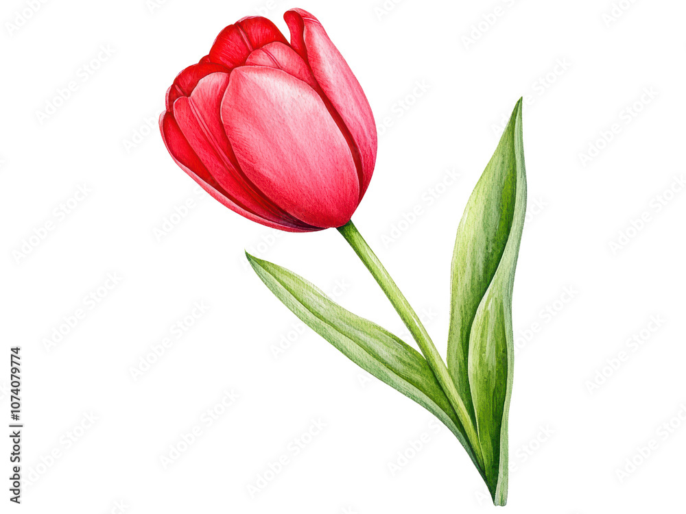Beautifully Rendered Red Tulip Flower with Vibrant Petals and Green Leaves on a Transparent Background for Use in Various Creative Projects Beautifully Rendered Red Tulip Flower with Vibrant Petals and Green Leaves on a Transparent Background for Use in Various Creative Projects
