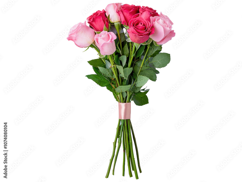 A Beautiful Bouquet of Pink and White Roses with Green Leaves on a Transparent Background for Floral Design and Decoration A Beautiful Bouquet of Pink and White Roses with Green Leaves on a Transparent Background for Floral Design and Decoration