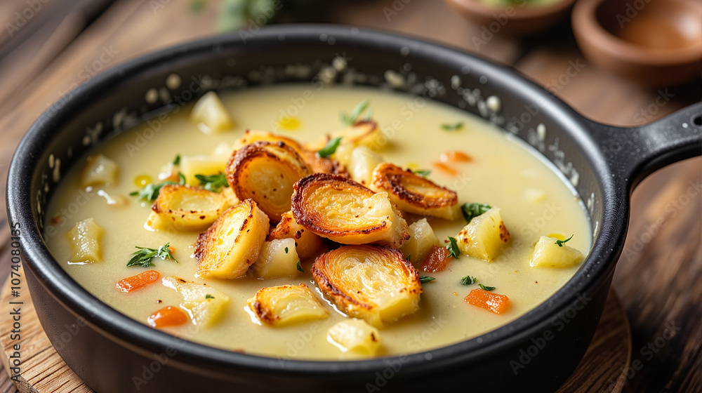 Potato leek soup with crispy roasted potatoes Potato leek soup with crispy roasted potatoes