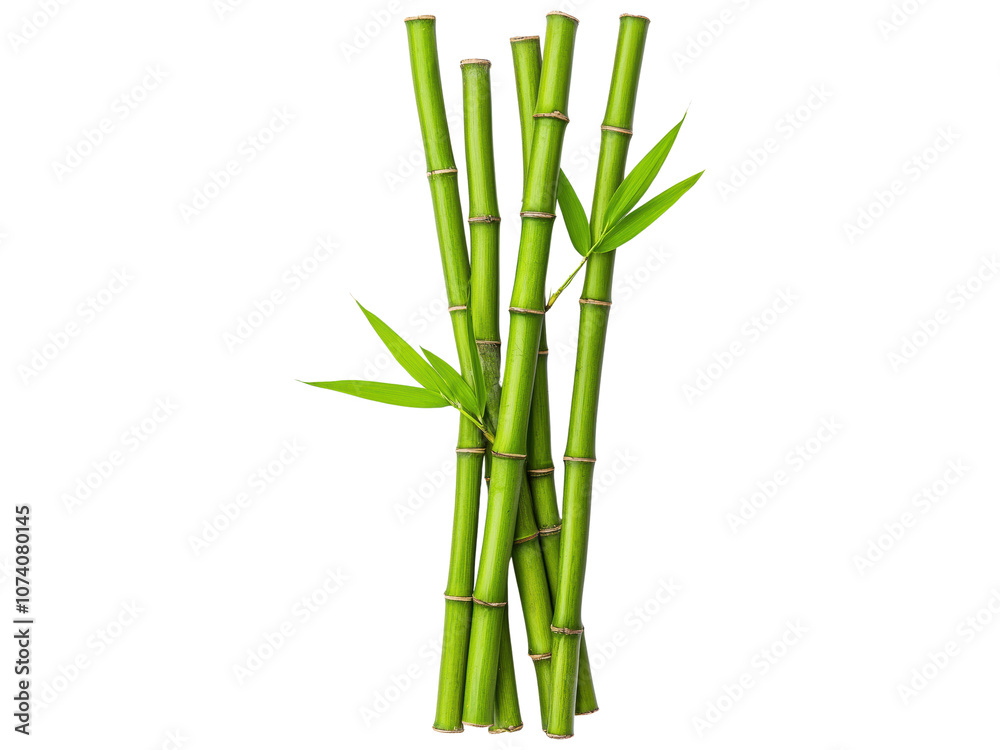 Fototapeta premium Fresh and Vibrant Bamboo Stalks with Bright Green Leaves on a Transparent Background Ideal for Nature-Themed Designs and Illustrations