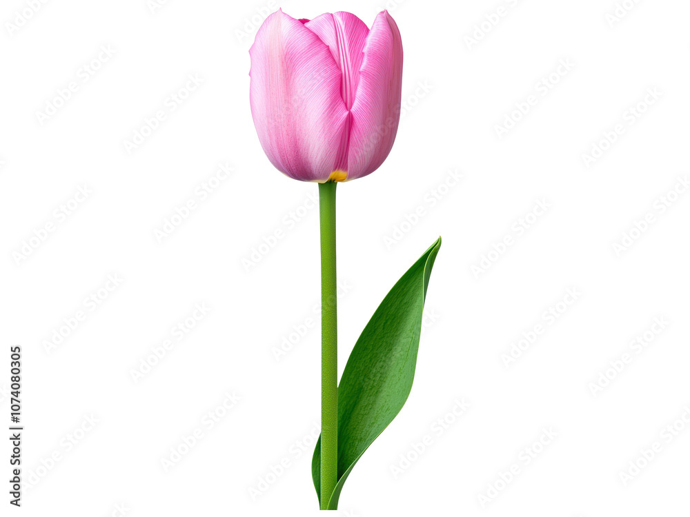 Single Pink Tulip on Transparent Background for Floral Design and Nature-Themed Projects, Ideal for Backgrounds, Graphics, and Print Uses
