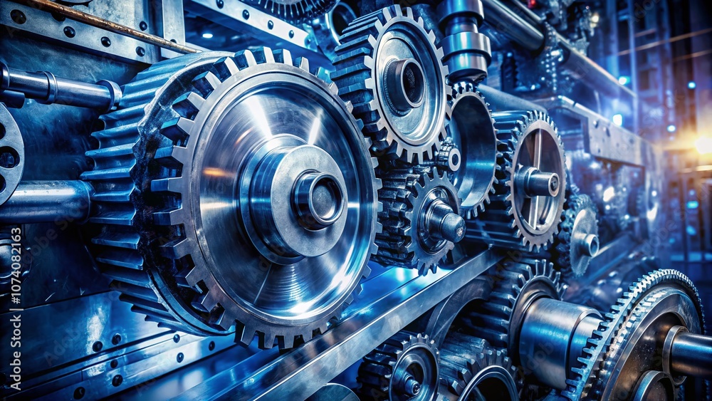 Dazzling Double Exposure of Gear Machinery in Silver and Blue, Merging Industrial Elements with Abstract Textures for a Unique Artistic Perspective Dazzling Double Exposure of Gear Machinery in Silver and Blue, Merging Industrial Elements with Abstract Textures for a Unique Artistic Perspective
