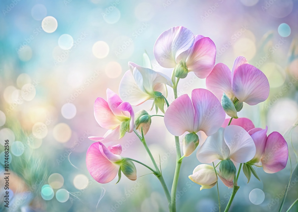 Delicate Watercolor Sweet Pea Flowers in Soft Pastel Hues Capturing Nature's Elegance and Serenity for Floral Art Lovers and Home Decor Inspiration