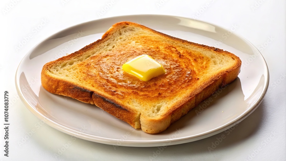 Golden Toasted Bread with a Single Pat of Melted Butter, Centered on a White Plate Golden Toasted Bread with a Single Pat of Melted Butter, Centered on a White Plate