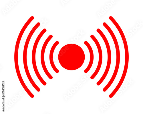Target sign. Pain localization, sore or inflammation symbol. Shockwave, sonar wave, radio, radar or sound signal sign isolated on white background. Vector flat illustration.