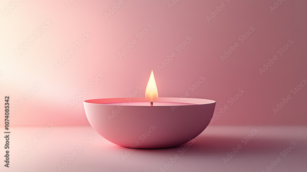 Minimalist, pink background, candles in a pink bowl Minimalist, pink background, candles in a pink bowl