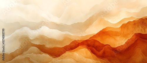 An abstract landscape featuring undulating waves of warm colors, including shades of orange, beige, and cream, creating a serene and fluid visual experience.