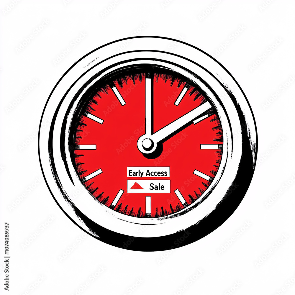 A vibrant red gauge indicating urgency for an early access sale, featuring a prominent A vibrant red gauge indicating urgency for an early access sale, featuring a prominent