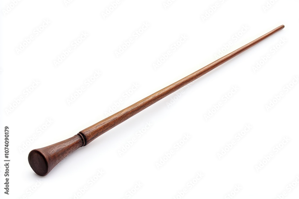 A single wooden magic wand set against a white background A single wooden magic wand set against a white background