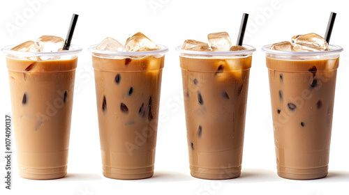 Wallpaper Mural Iced Coffee Drinks With Ice Cubes in Clear Cups on a White Background Generative AI Torontodigital.ca