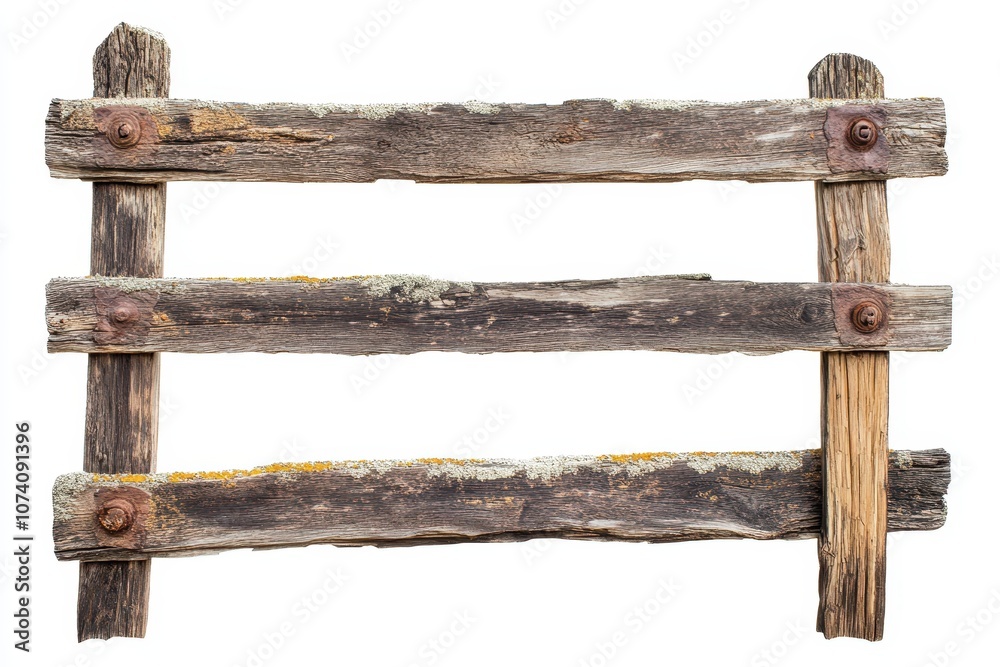 aged timber barrier set against a white backdrop with a cutout aged timber barrier set against a white backdrop with a cutout