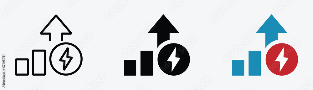Energy increase vector icons set. Increase of energy icon. Energy increase vector illustration Energy increase vector icons set. Increase of energy icon. Energy increase vector illustration