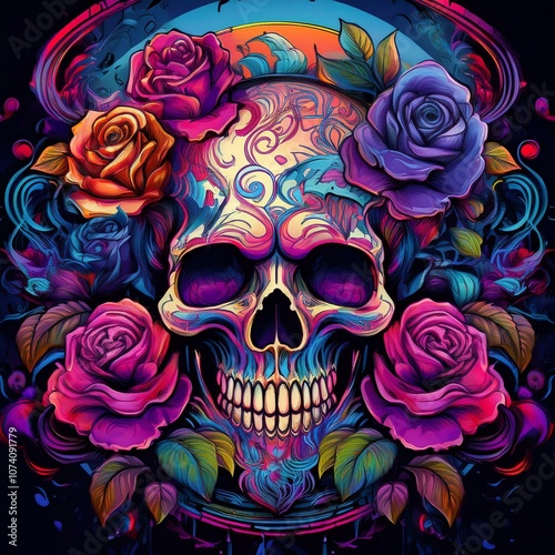 skull with rose