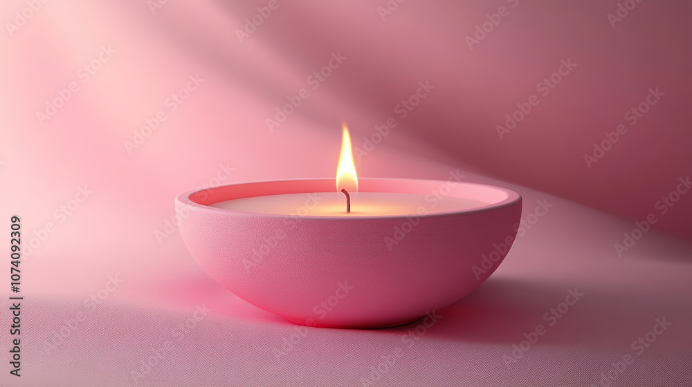 Minimalist, pink background, candles in a pink bowl Minimalist, pink background, candles in a pink bowl