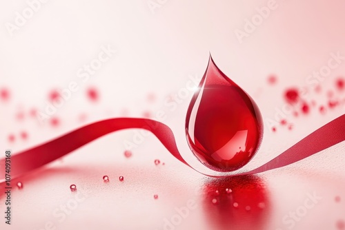 Blood drop and red ribbon awareness concept for World Hemophilia Day or Blood Donor Day
