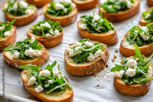 Bruschetta with figs goat cheese and arugula salad