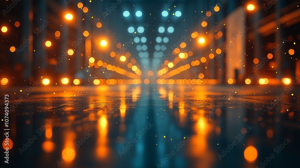 An unoccupied warehouse with glowing floor lights, surrounded by a blurred business environment and bokeh highlights.
An unoccupied warehouse with glowing floor lights, surrounded by a blurred business environment and bokeh highlights.