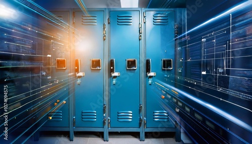 High-Tech Era School Lockers with New Technology and Science Theme