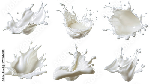 Milk Splash Waves on Transparent Background Collection Generative AI photo