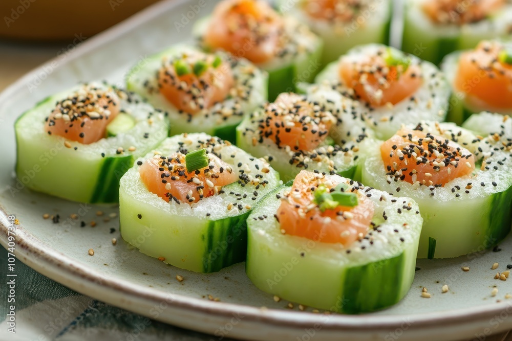Cucumber sushi rolls with smoked salmon and everything bagel spice Cucumber sushi rolls with smoked salmon and everything bagel spice